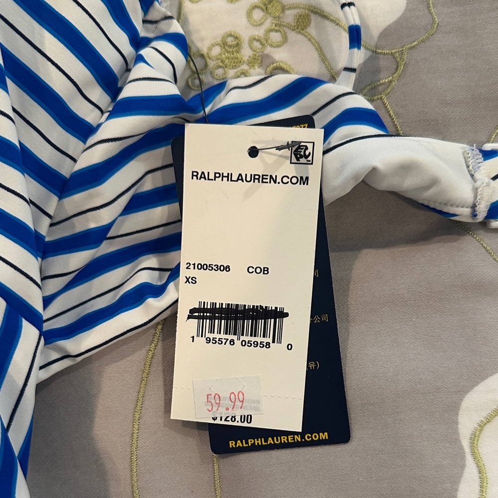 NWT- Ralph Lauren Blue and White Striped Swimwear- Size XS - Picture 2 of 5